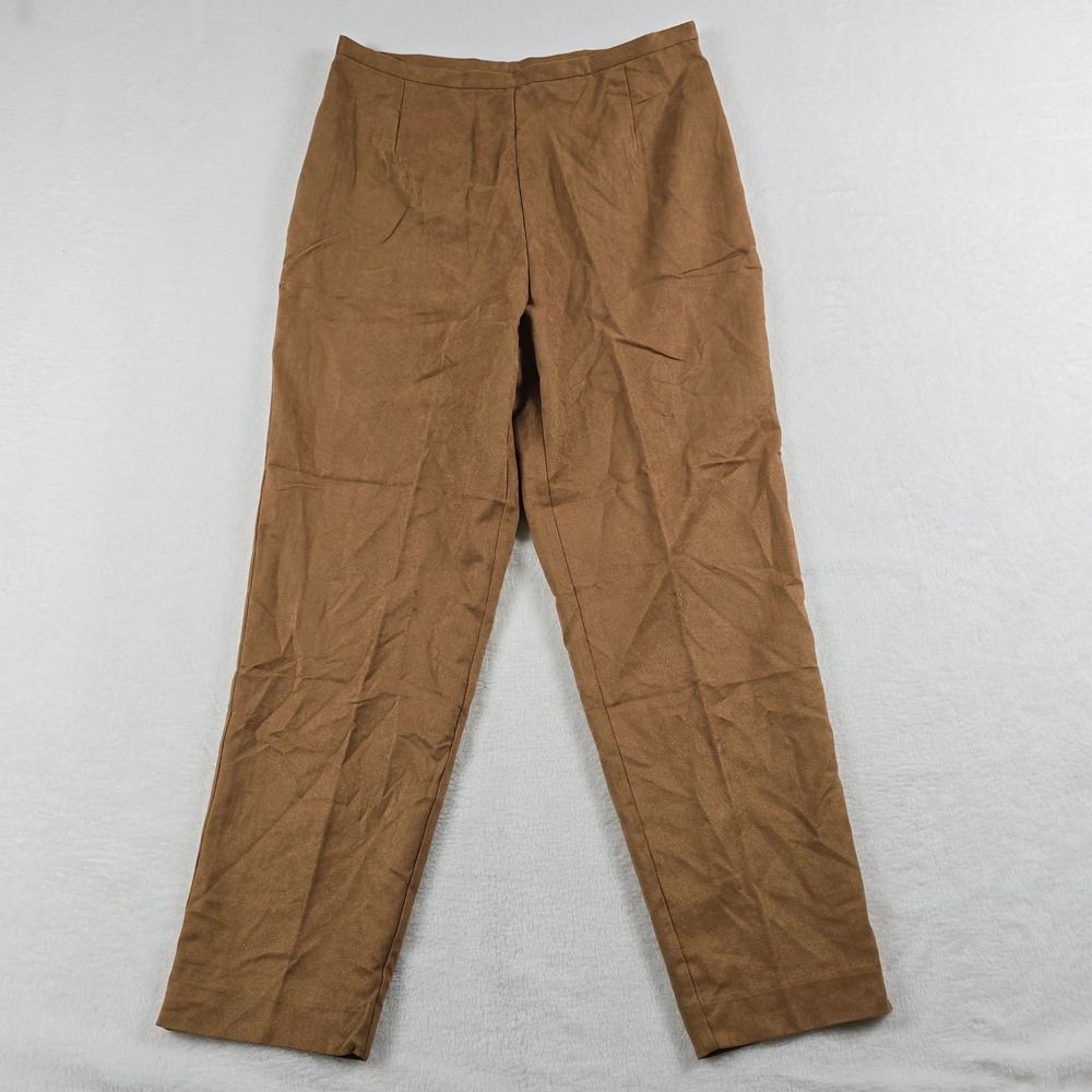 Petite Sophisticate Brown Faux Suede High Rise Straight Leg Trousers Pants 12P